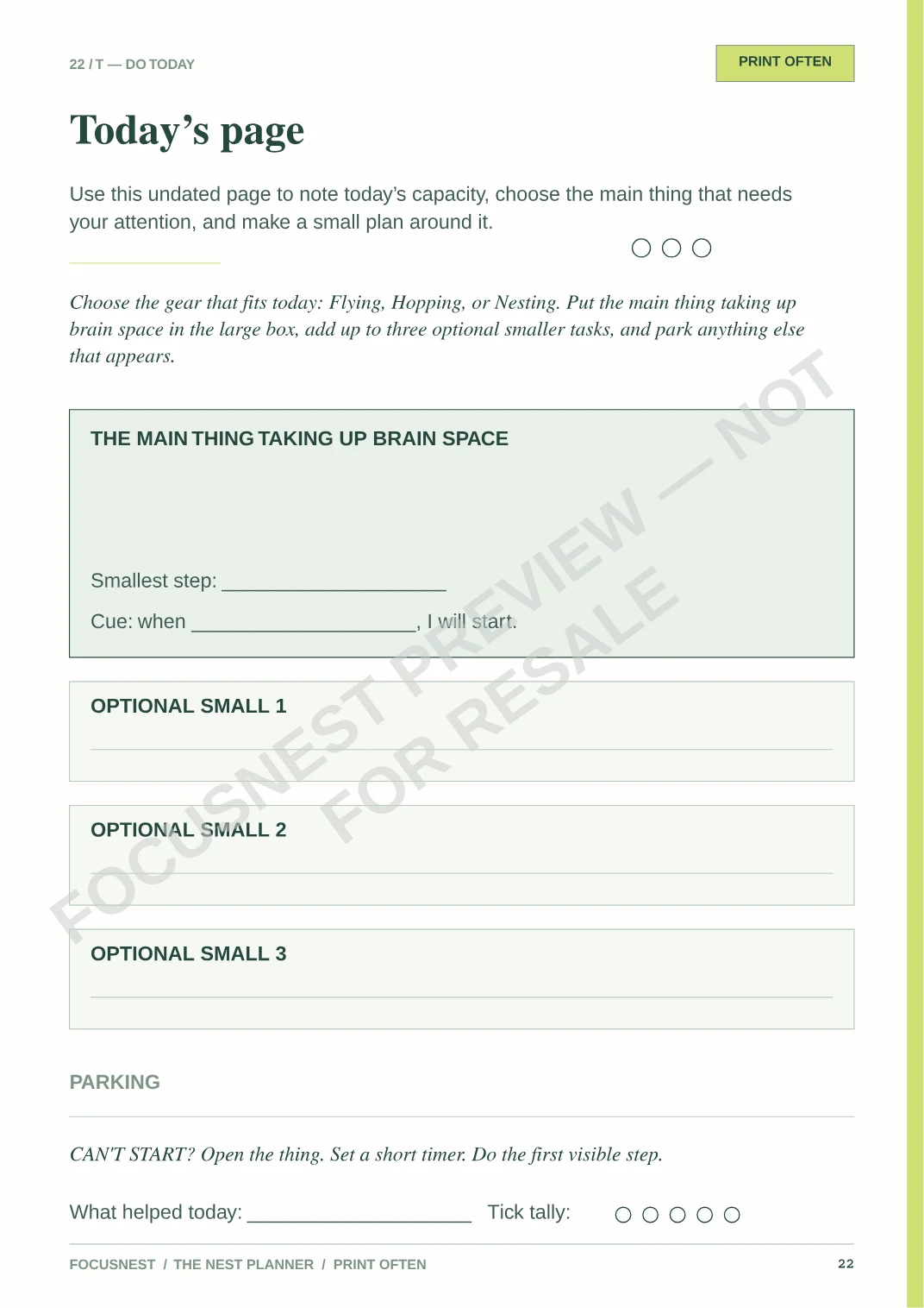 Watermarked NEST Planner daily page.