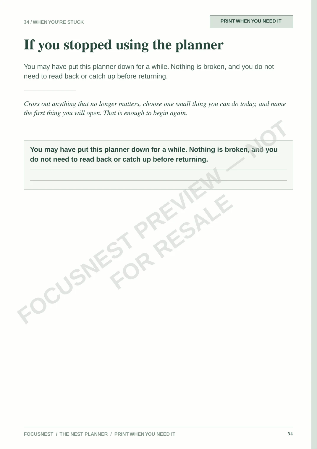 Watermarked NEST Planner return-after-a-break page.